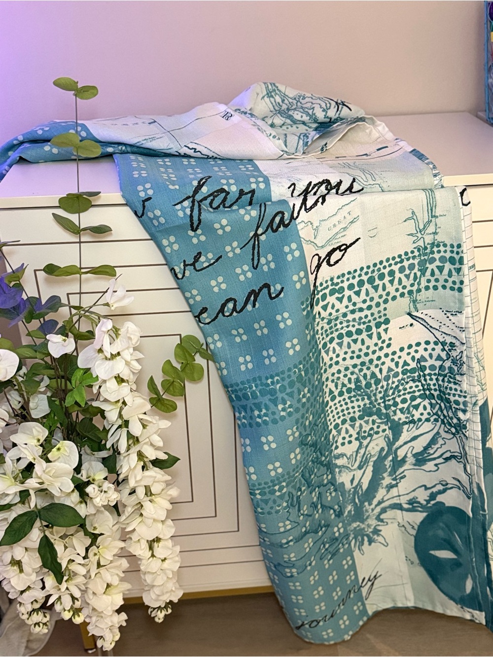 Kohl's Aqua and Teal Patterned Beach shower curtain